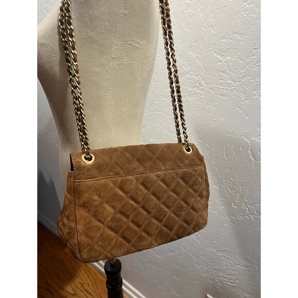 Michael Kors Quilted Suede Shoulder Bag with Gold Chain Strap Brown - Picture 13 of 13